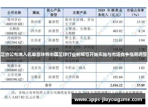 足协公布准入名单意味着中国足球行业新规范开始实施与市场竞争格局调整